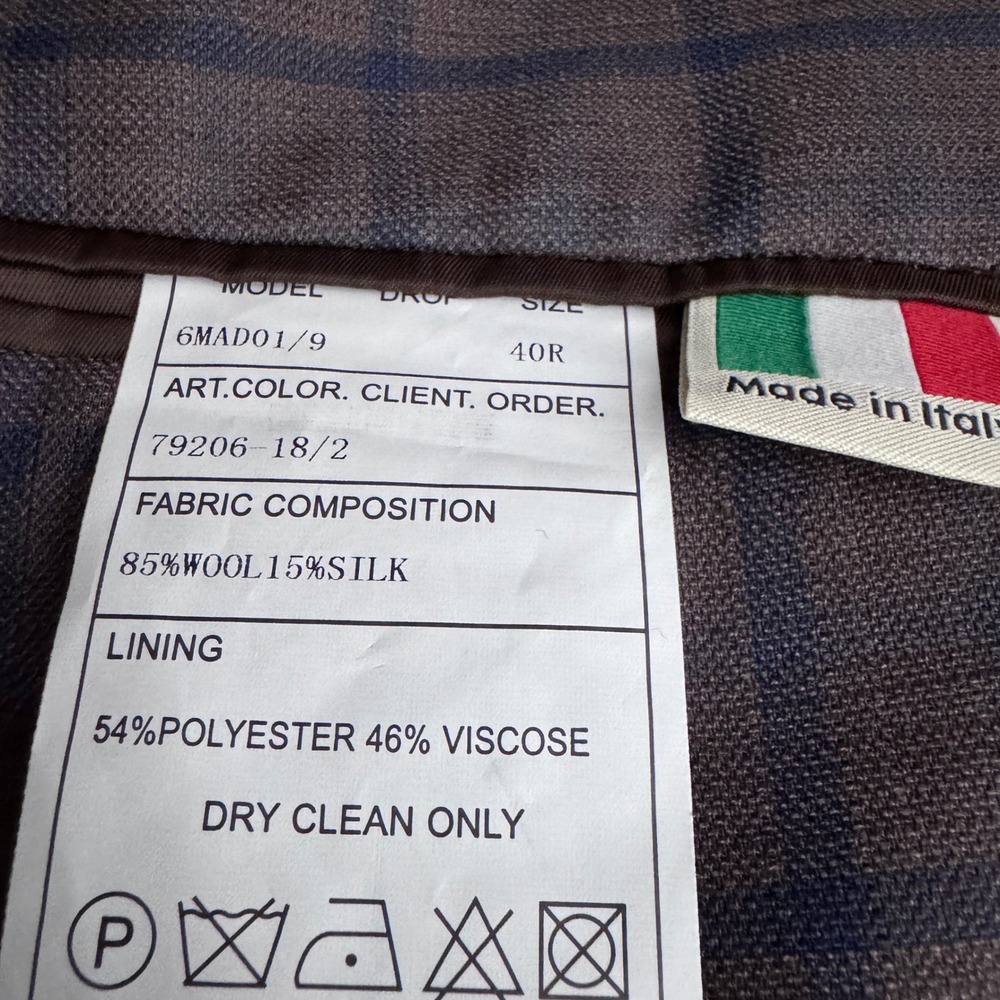 Maestro Tailor Sport Coat Mens 40R Brown Blue Windowpane Wool Silk Italy Blazer - Picture 6 of 7